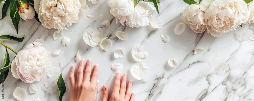 Feminine Elegance: Stock images feature an International Women's Day theme with a stylish peonies flat lay. Feminine Elegance: Stock images feature an International Women's Day theme with a stylish peonies flat lay.
