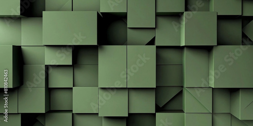 Abstract geometric army green 3d texture wall with squares and square cubes background banner illustration  textured wallpaper