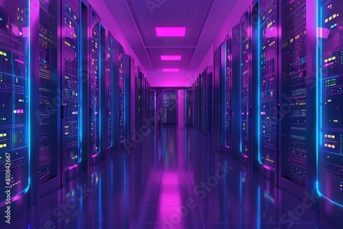 Row of servers in a data center, suitable for technology concepts