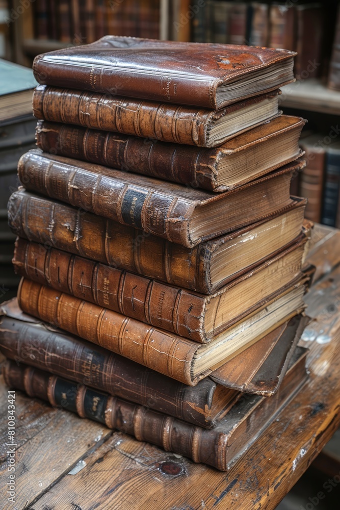 Stack of books on wooden table Stack of books on wooden table