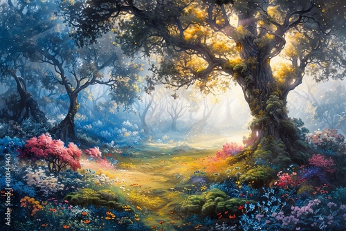 Moss and Flower Enchantment: Mystical Forest Painting