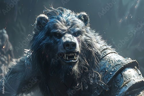 Ominous Smiling Charismatic Bear Beast-Man with Iridescent Black Hair - Character Portrait