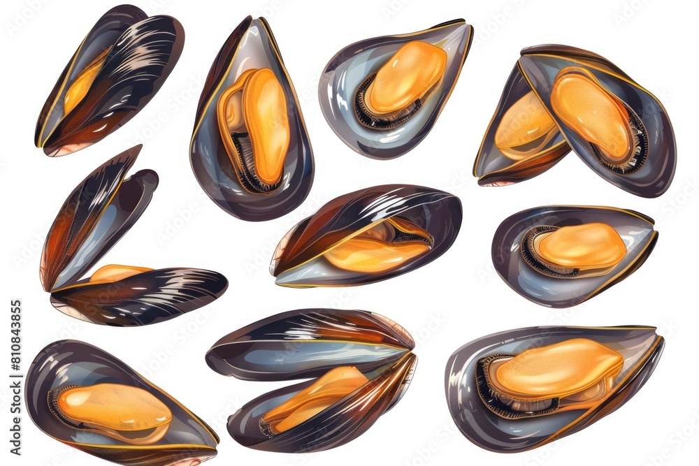 Close-up of mussels grouped together. Suitable for seafood restaurant promotions Close-up of mussels grouped together. Suitable for seafood restaurant promotions
