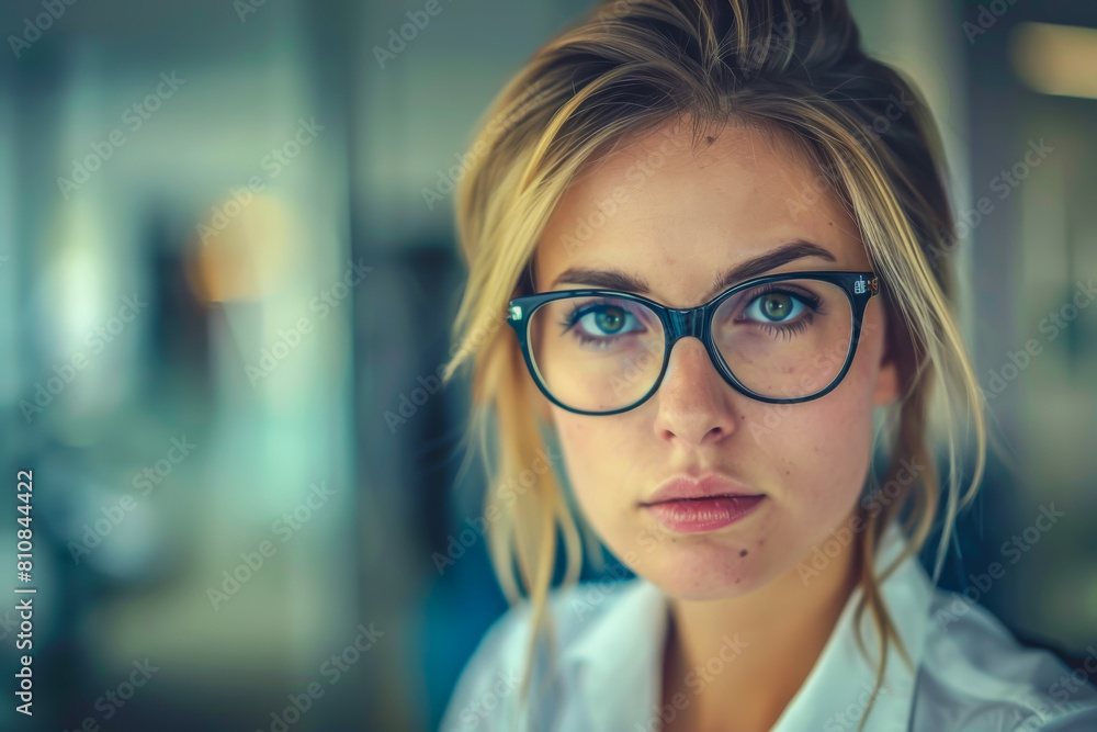 A woman with glasses is looking at the camera A woman with glasses is looking at the camera