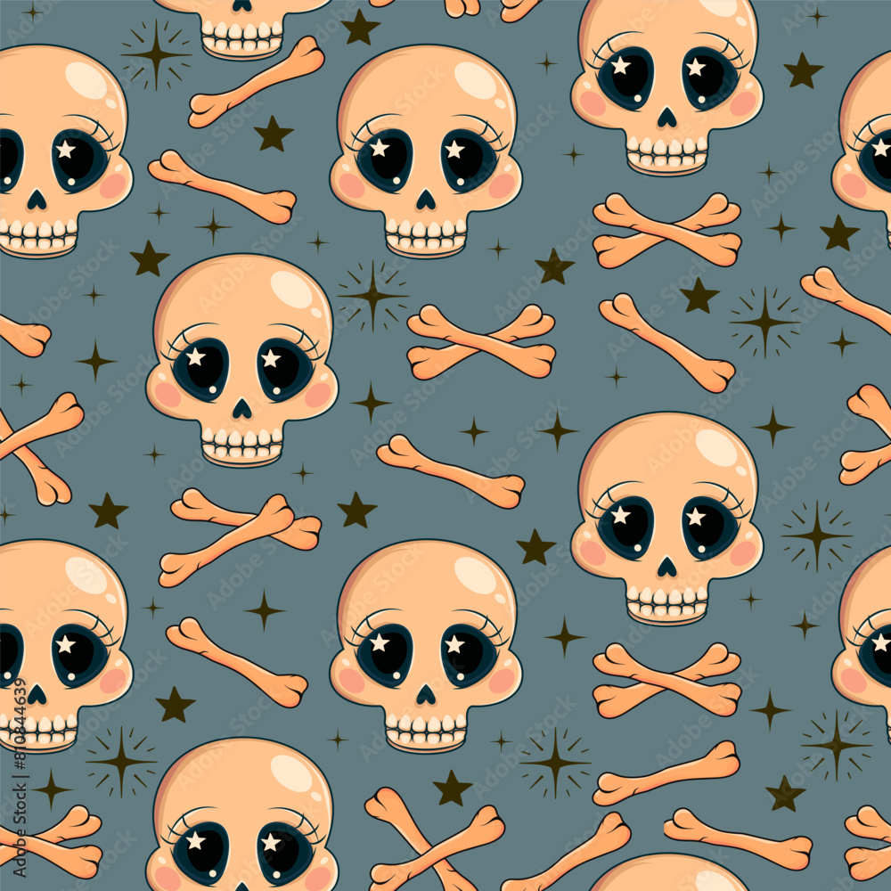Seamless pattern with cartoon skulls perfect for Halloween. Seamless pattern with cartoon skulls perfect for Halloween.