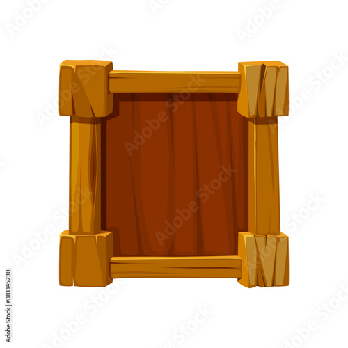 Wooden game frame or border. Brown plank and panel for 2D game interface design and UI element. (ID: 810845230)