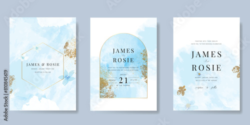 Navy Blue Luxury Wedding Invitation, floral invite thank you, rsvp modern card Design in gold flower with  leaf greenery  branches decorative Vector elegant rustic template