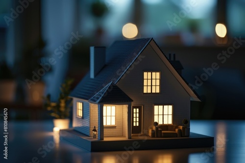 Small house model displayed on a table, ideal for real estate concepts