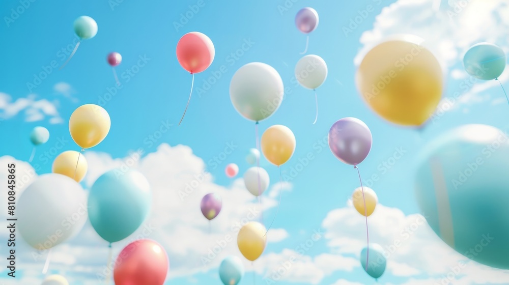 A bunch of balloons with pink and blue polka dots A bunch of balloons with pink and blue polka dots