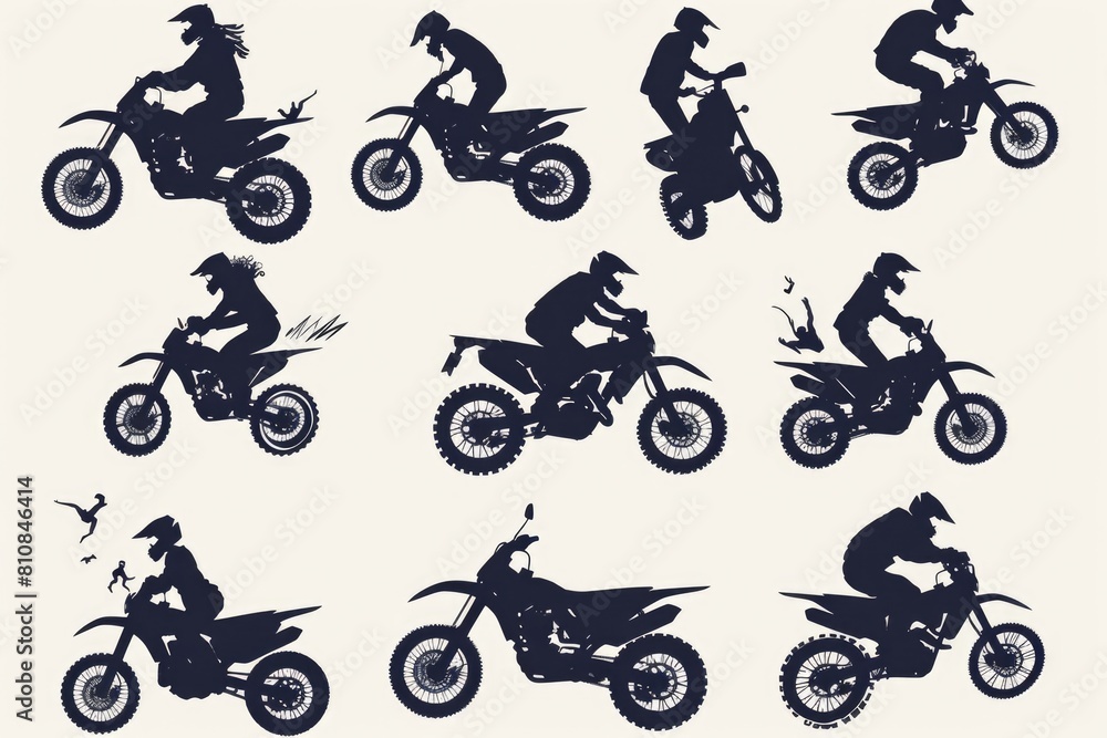 Naklejka premium Silhouettes of people riding dirt bikes, perfect for sports and adventure designs