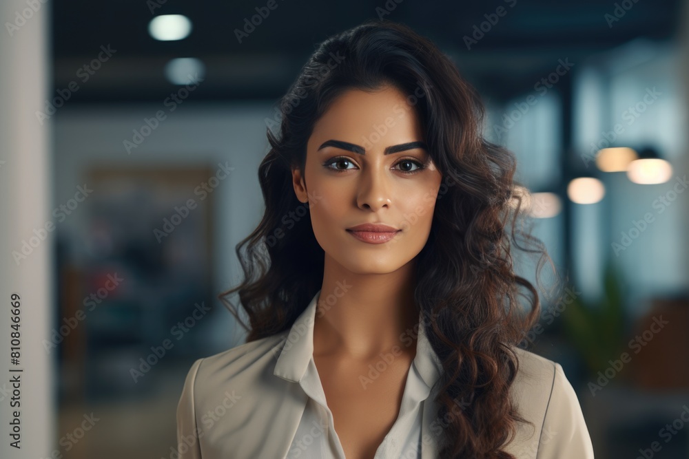 Naklejka premium Attractive young woman with dark hair Fictional Character Created By Generative AI. 