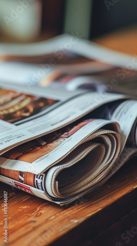 A newspaper is rolled up on a table
