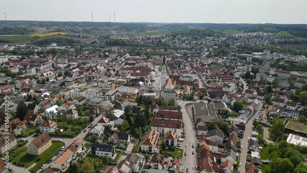 Fly over a Bavarian old city center called Pfaffenhofen