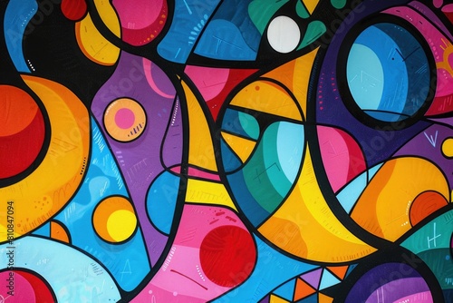Vibrant abstract painting on a wall, suitable for interior design projects