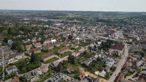 Fly over a Bavarian old city center called Pfaffenhofen