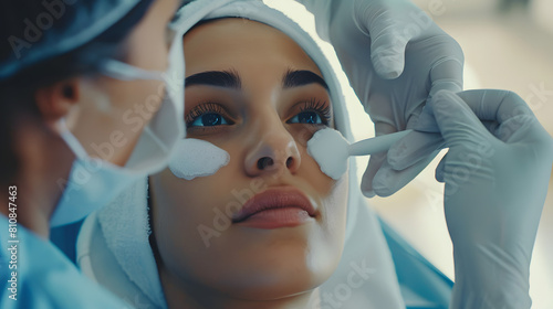 Tratamiento facial a mujer joven en clínica estética photo
