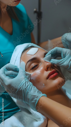 Tratamiento facial a mujer joven en clínica estética