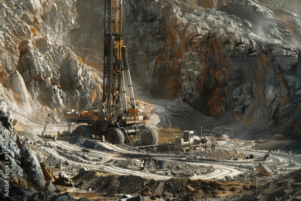 Large construction machine that is working on a mountain Large construction machine that is working on a mountain