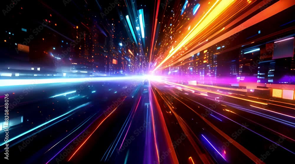 Dynamic long exposure motion video captures of colorful neon lights on dark highway at night Dynamic long exposure motion video captures of colorful neon lights on dark highway at night