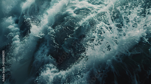 Detalle primer plano de océano y mar en mal tiempo olas grandes temporal photo
