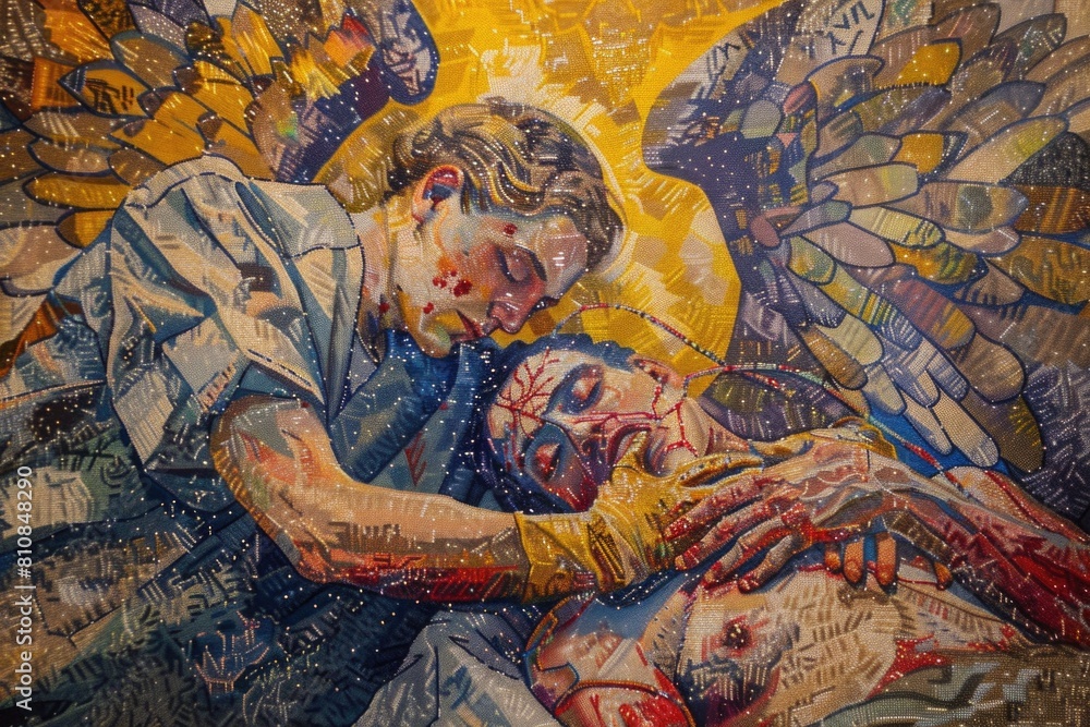 Obraz premium A painting of a man laying on a woman. Suitable for various art projects
