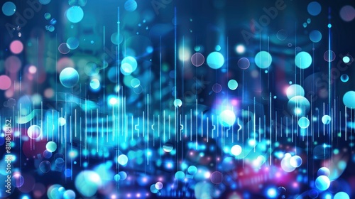 Abstract sound wave vector background with shining blue color, abstract blue digital equalizer, sound wave elements