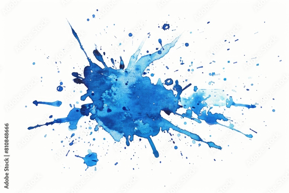 A striking blue ink splatter on a clean white background. Perfect for graphic design projects or artistic backgrounds A striking blue ink splatter on a clean white background. Perfect for graphic design projects or artistic backgrounds