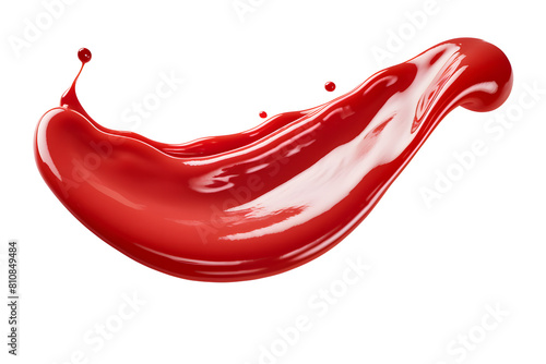 Spread of red sauce or jam with splashes isolated on white background