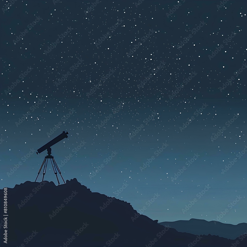 Silhouette of telescope on the hill and starry sky background Silhouette of telescope on the hill and starry sky background