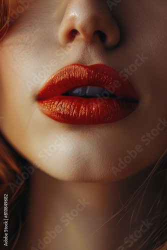Close-up of woman s lips with vibrant red lipstick  perfect for beauty and makeup concepts