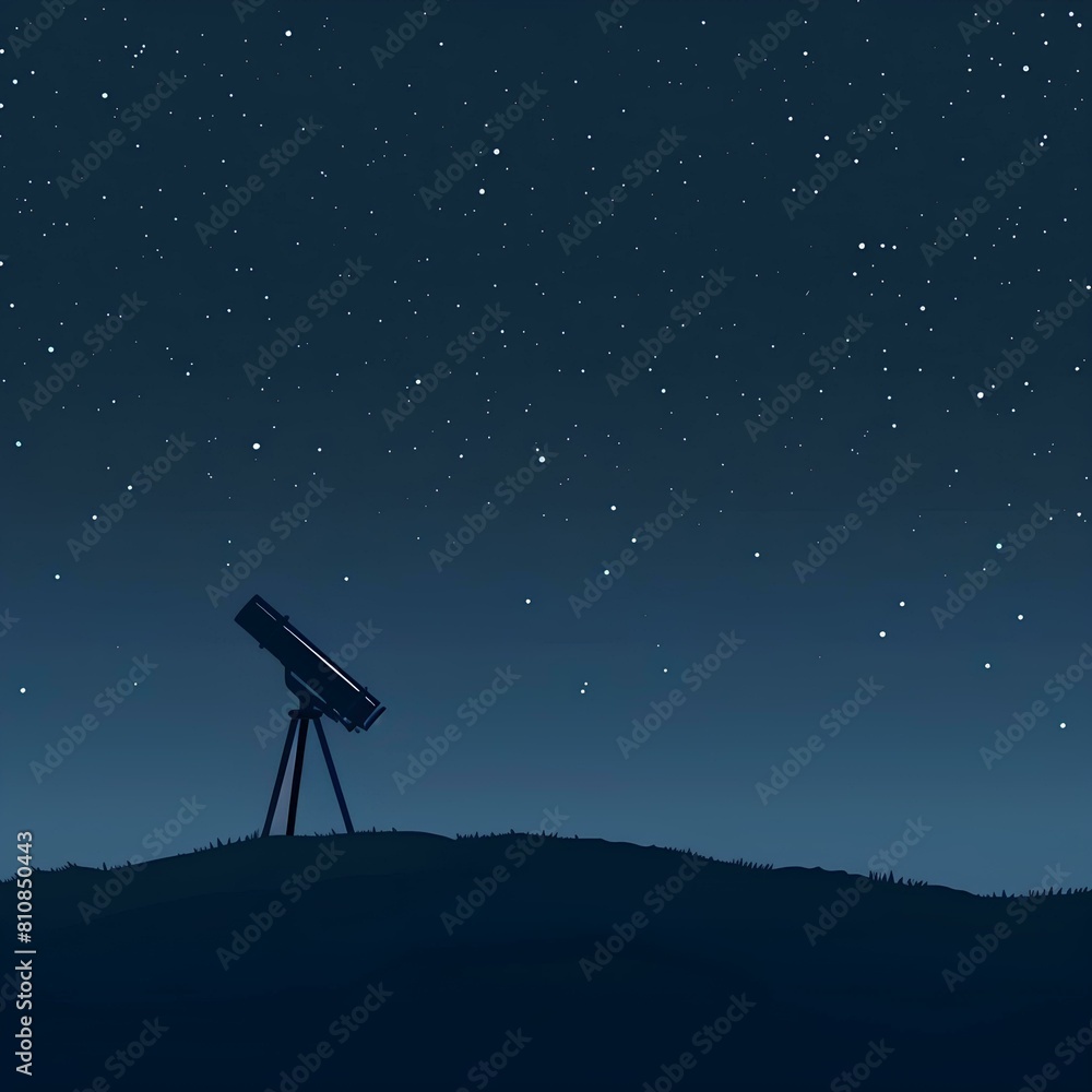 Silhouette of telescope on the hill and starry sky background Silhouette of telescope on the hill and starry sky background