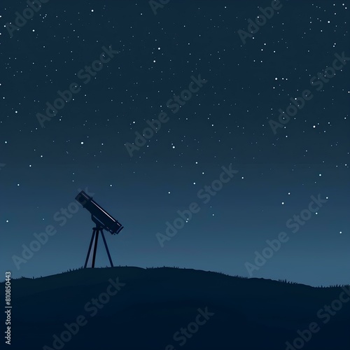 Silhouette of telescope on the hill and starry sky background