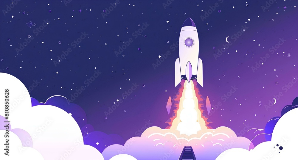 Pastel Space rocket launch in the night sky. Flat style. Start up business and Space travel concept. Pastel Space rocket launch in the night sky. Flat style. Start up business and Space travel concept.