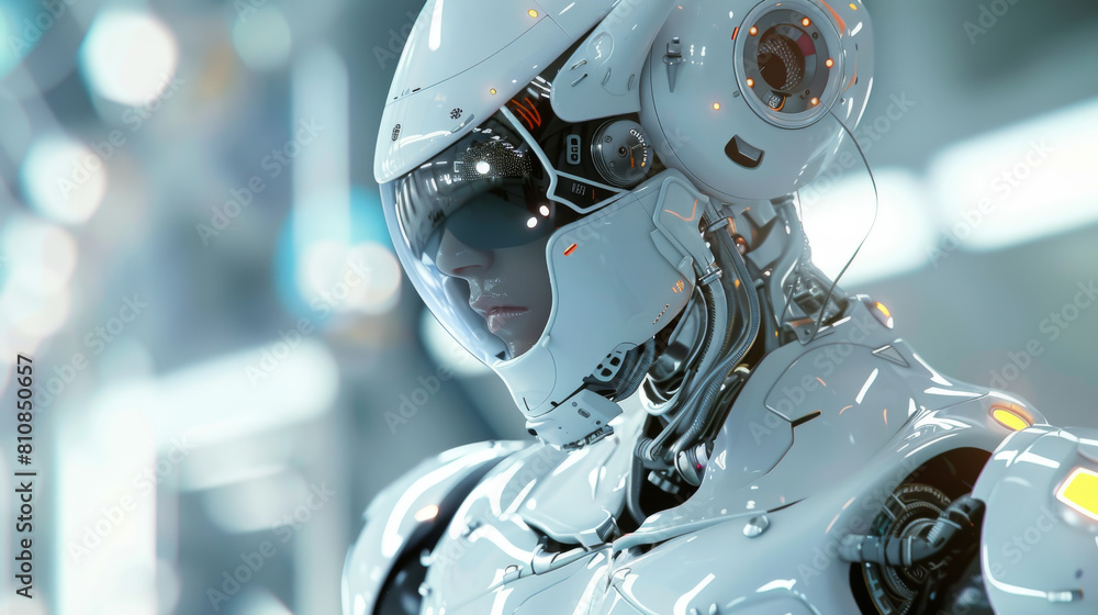 A robot with a white helmet and a black visor A robot with a white helmet and a black visor