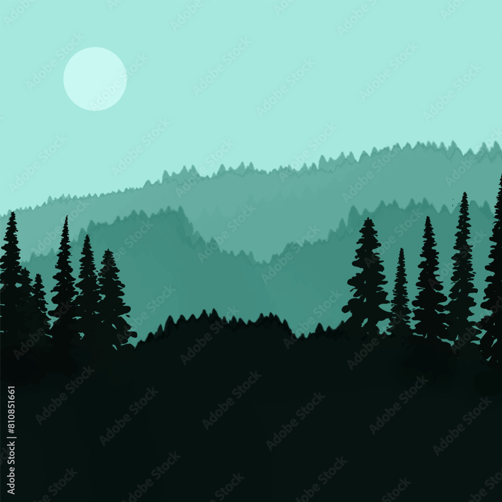 Fototapeta premium hand painted watercolour minimal landscape design 