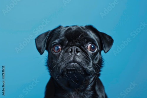 A black pug dog with a sad expression. Suitable for pet-related designs