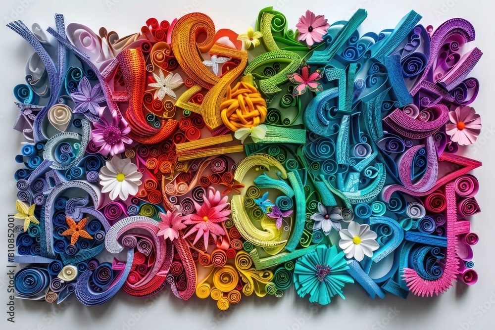 Fototapeta premium Vibrant display of paper flowers and letters, versatile for various projects