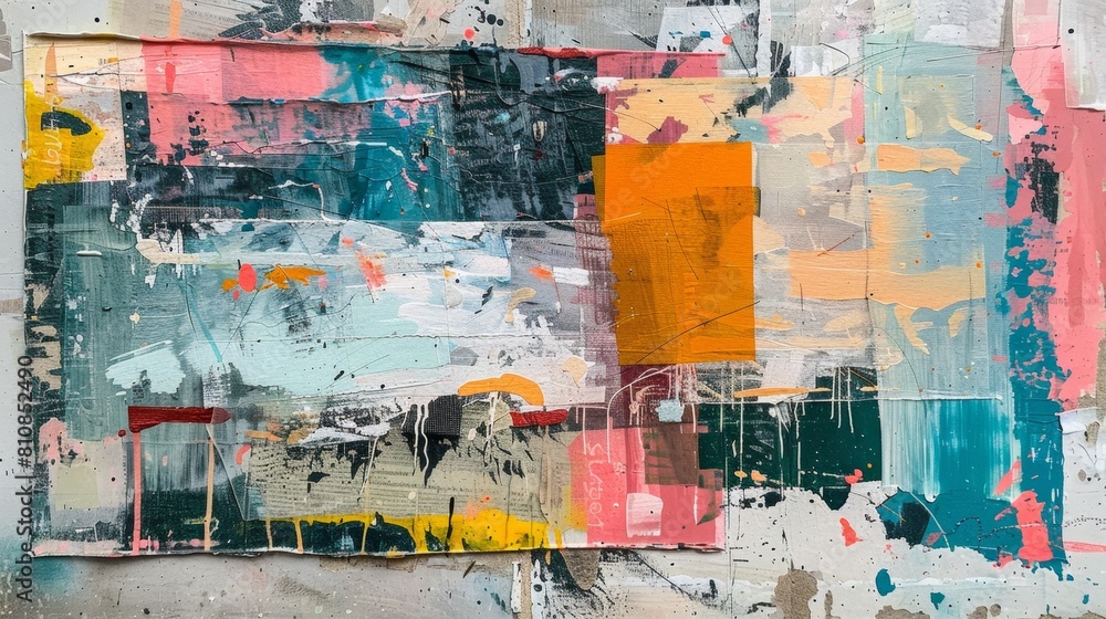 Fototapeta premium Abstract collage of torn paper and paint, in various shades of pink