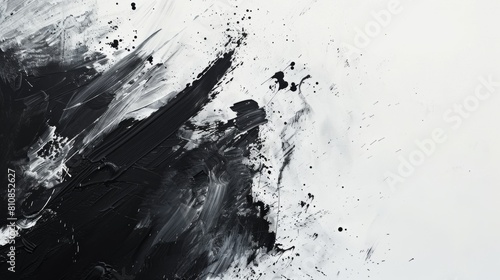 Black and white brush strokes on an empty background