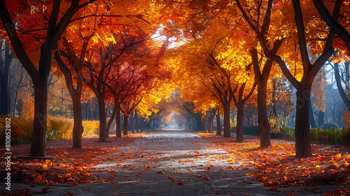 Stroll through a city park draped in autumn colors.