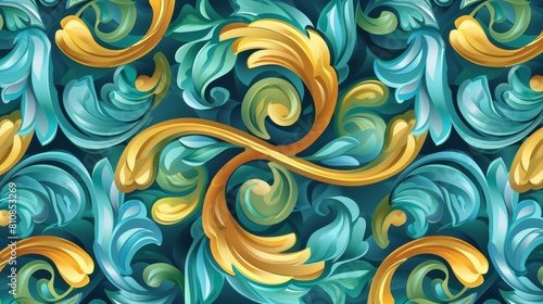 This vintage seamless pattern has a curve that repeats abstractly on a background with curls. photo