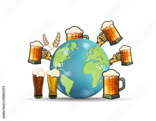 The World Beer Festival. Colorful sketch for decoration
pub or bar menu. A vector image.