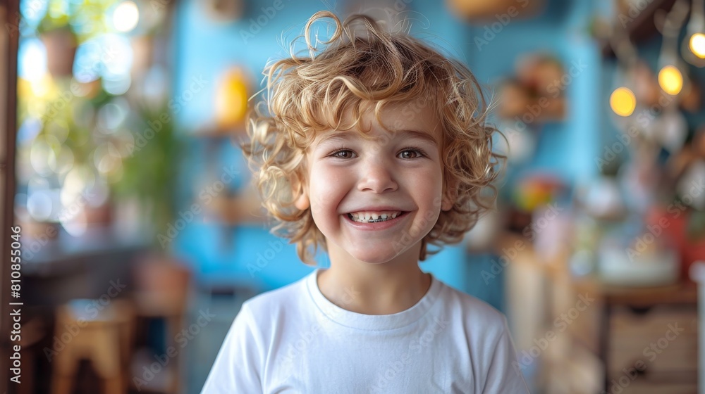 boy standing laughing in white t shirt boy standing laughing in white t shirt