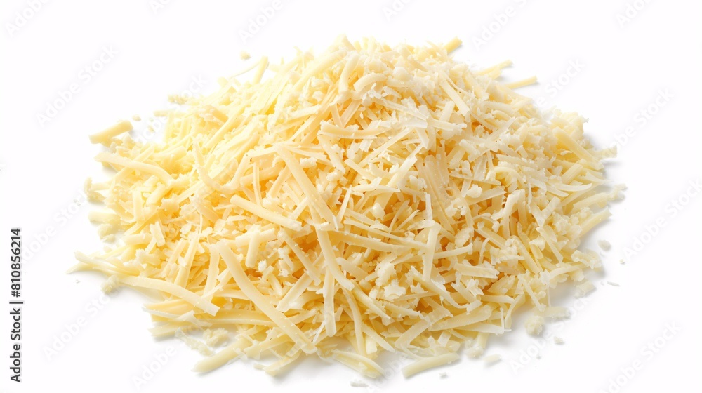 Heap of delicious shredded cheese on a white surface from above. Heap of delicious shredded cheese on a white surface from above.