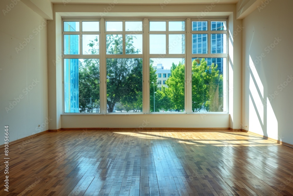 Fototapeta premium A spacious room with wooden floors, perfect for interior design projects