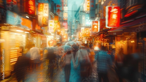 Blurred background of a bustling street scene
