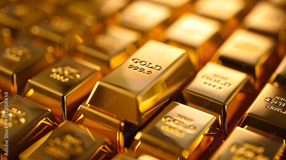 Gold bars in a row. Gold bars in a row.