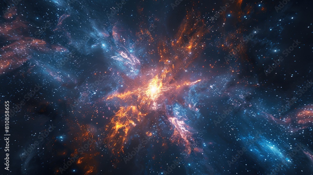 Obraz premium Burst of energy emanating from a central point in a dark space