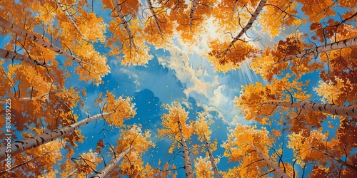 Poplar trees reaching to the sky in autumn photo
