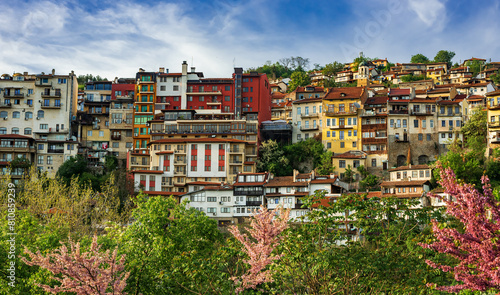 Veliko Tarnovo is the ancient capital of Bulgaria, located on the rocky slopes of the river photo